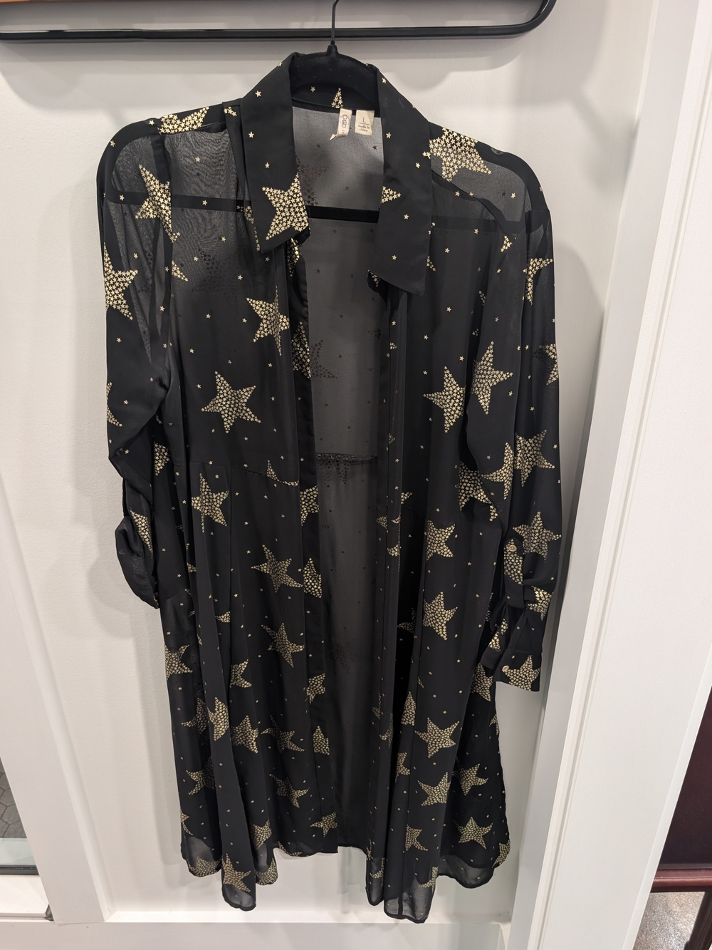 Cato Black Sheer Star-Print Duster with Gold Stars